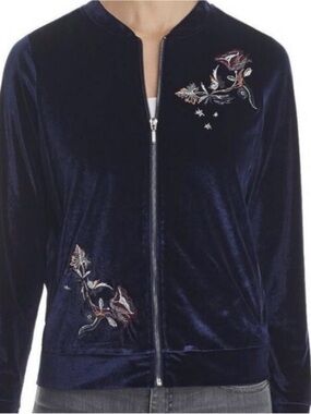 Soft NM Neiman Marcus Velvet Embroidered light Bomber Jacket - Navy